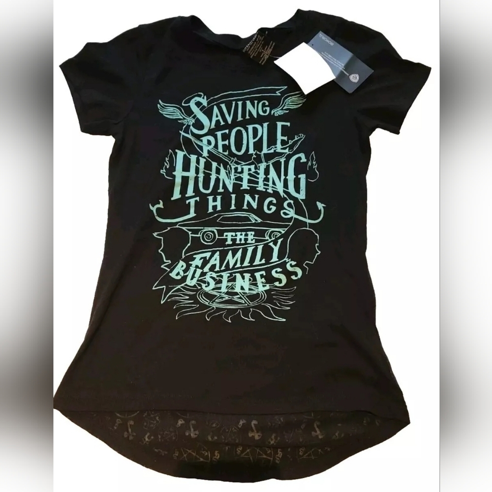 NWT Supernatural Shirt Saving People Hunting Things Black Dean Sam Winchester